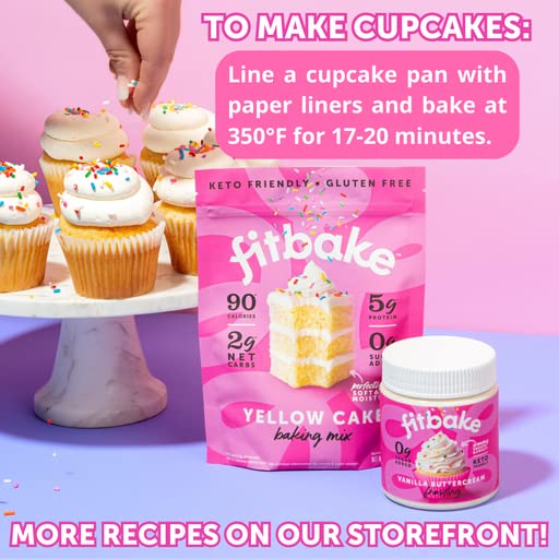 FitBake Yellow Cake Baking Mix | 2g Net Carbs Per Serving | Keto Friendly Low Carb Food | No Added Sugar Keto Snack | Zero Sugar & Gluten Free Desserts | Naturally Sweetened Cake Mixes Keto Foods 7oz