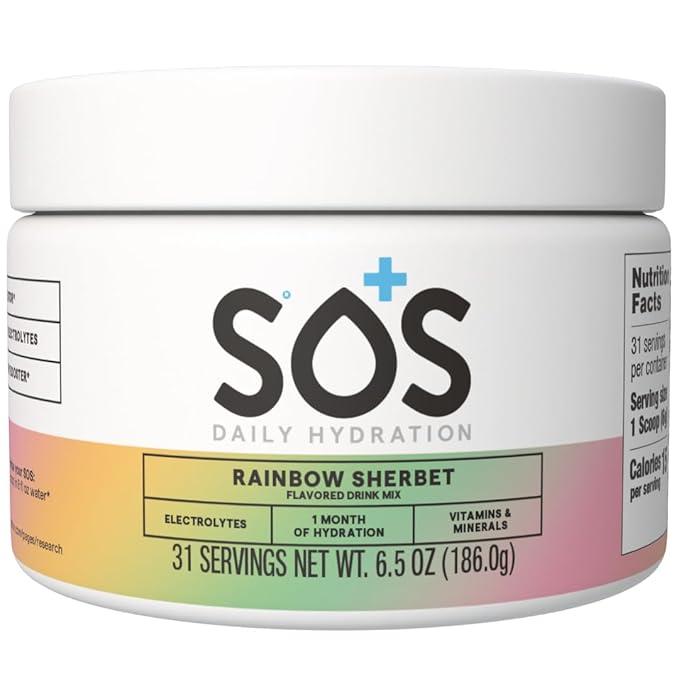 SOS Hydration Electrolyte Drink Mix (31 Servings) ??Low Sugar, 15 Calorie, Keto-Friendly & Rapid Rehydration (31 Servings, Rainbow Sherbert)