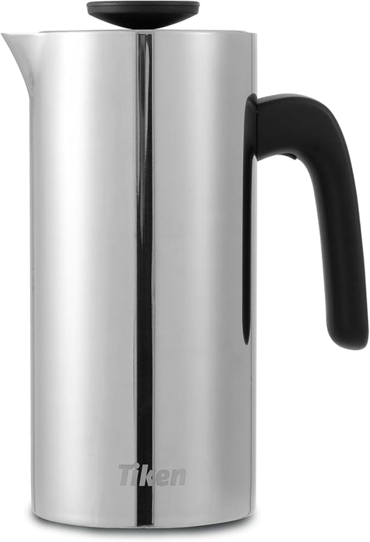 Tiken French Press Coffee Maker Stainless Steel Double-wall Vacuum Insulated Coffee Press Dishwasher Safe, 34Oz Silver