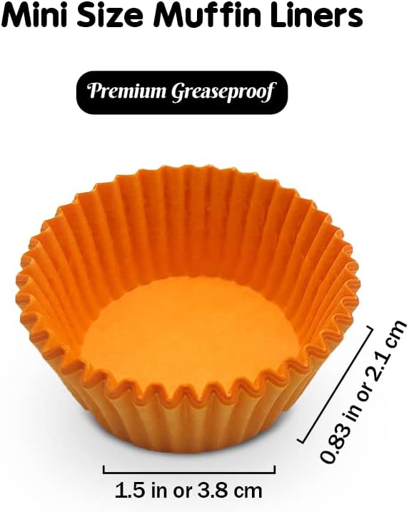 Orange Mini Cupcake Liners Natural Greaseproof Paper Muffin Baking Cups, 500-Count