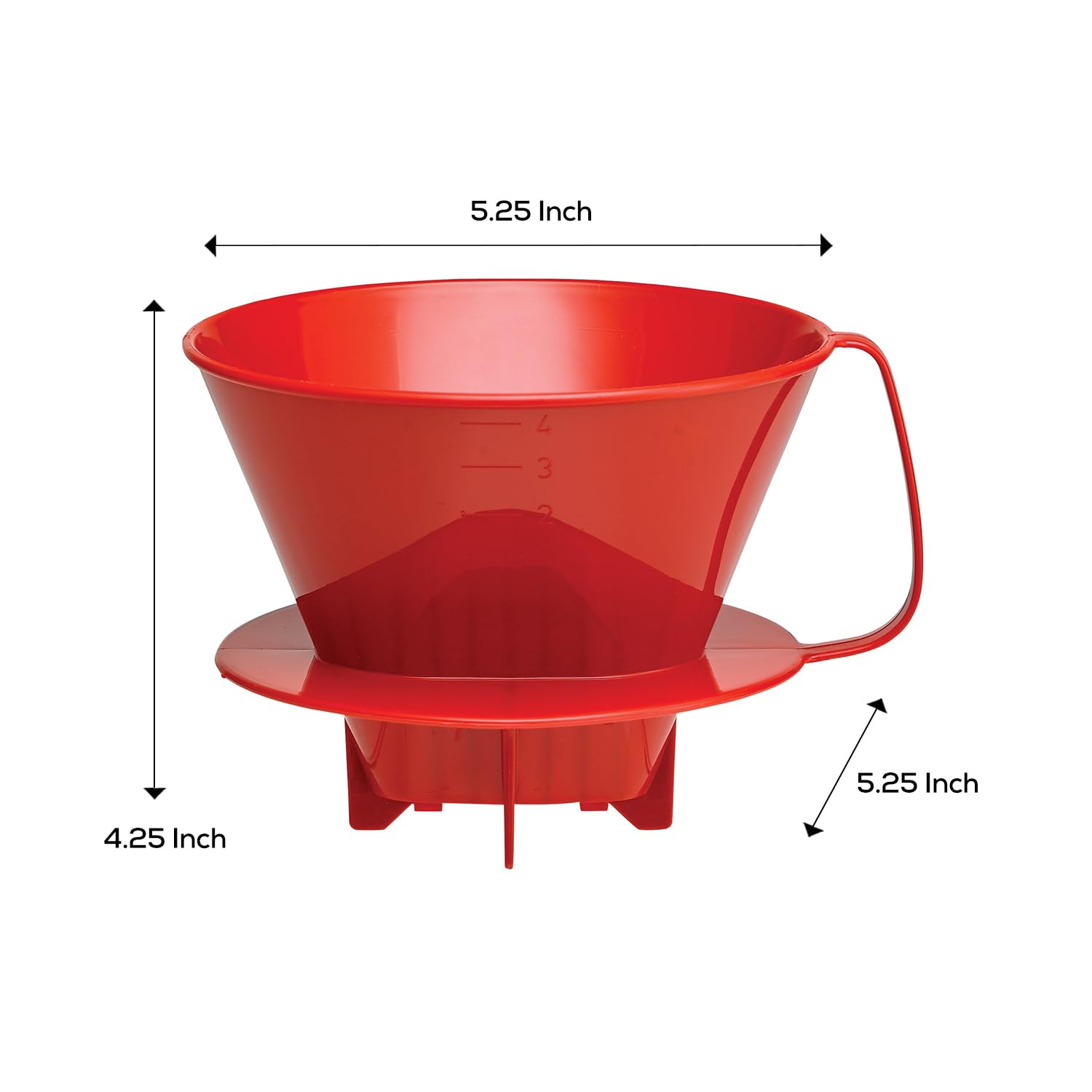 Fino Pour-Over Coffee Brewing Filter Cone, Number 4-Size, Red, Brews 8 to 12-Cups