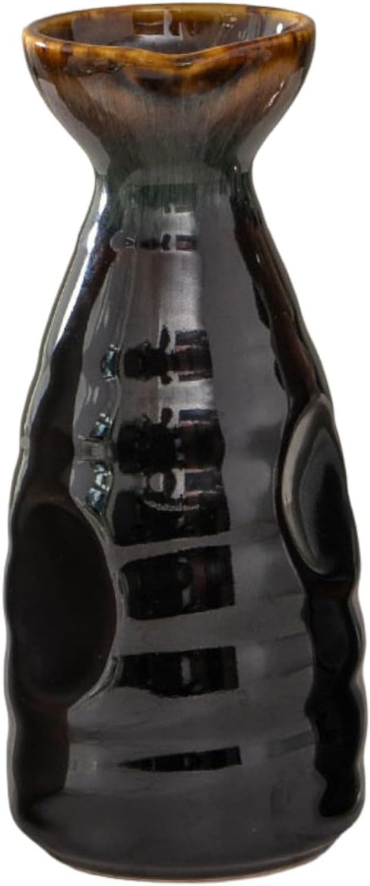 Urban Tokyo Tokkuri Porcelain Sake Bottle Server 10 fl oz Hot or Cold Sake Home or Restaurant Supply Use Reactive Glazed Ceramic (Black Brown)