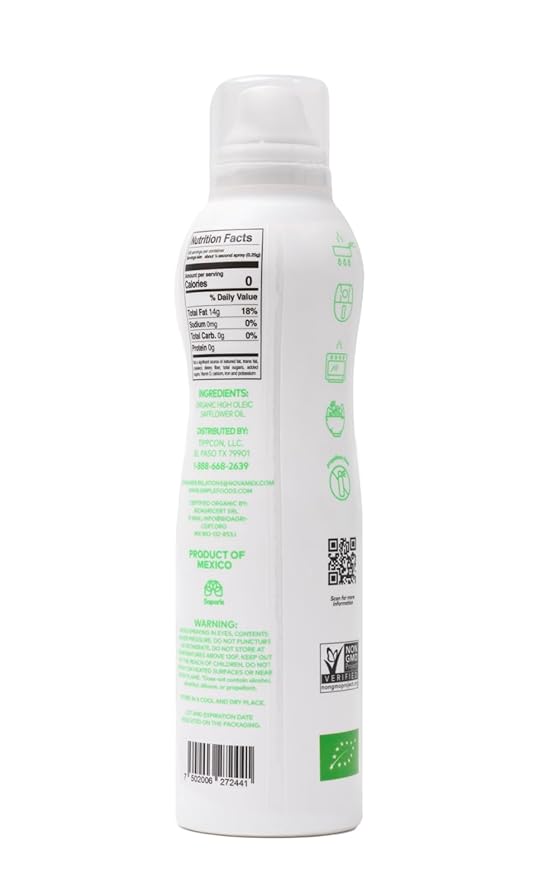 Simple Foods Organic Safflower Oil Spray - USDA Organic, High in Monounsaturated Fat, Propellant-Free ??5oz Spray Bottle