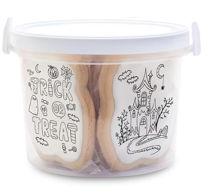 Halloween Cookies Decorating Kit Coloring Gift For Kids Food | 4 Jumbo Cookies + 3 Edible Markers | Individually Wrapped | Pumpkin Ghost Witch Holiday Fall Activities Fun