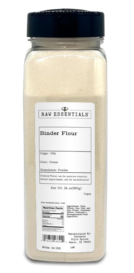 Raw Essentials Binder Flour for Sausage Making ??Neutral Flavor ??Vegan ??24 Ounce Bottle