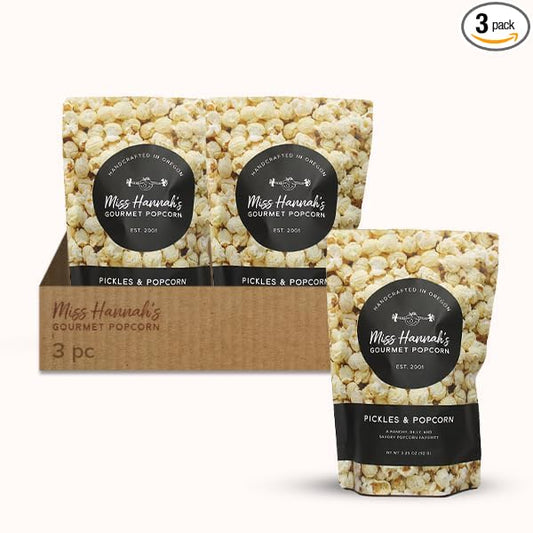 Miss Hannah's Gourmet Pickles & Popcorn - Ranchy Dill Flavor | Lightly Dusted, Gluten-Free Gourmet Popcorn Snack | Tangy & Savory Treat - 13oz (3 Pack)