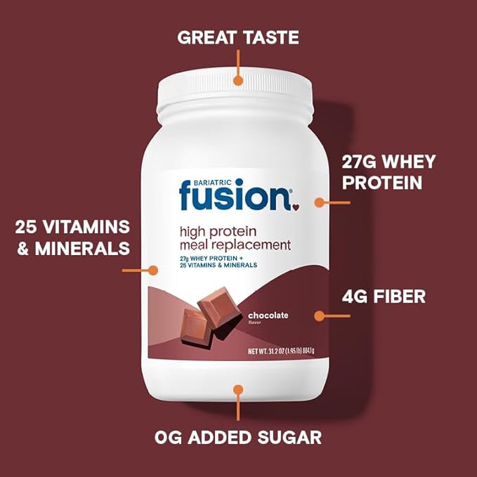 Bariatric Fusion Chocolate High Protein Meal Replacement Shake | 27g Whey Isolate Bariatric Protein Powder | Lactose Free Whey Protein Powder | Gluten and Sugar Free | 21 Servings