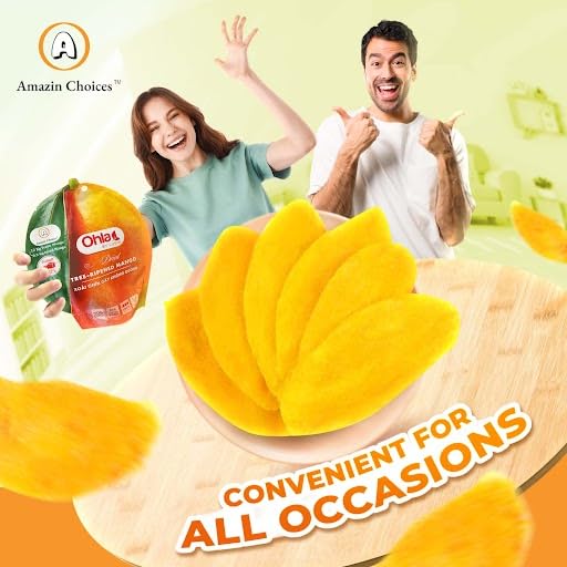 Dried Tree-Ripened Mango 7.05 Oz Pack - Premium Dried Mango Strips, Unsweetened, Non-GMO, Vegan, Gluten Free, Sugar-Free Fruit Slices for Delicious Snacking by Amazin Choices. Snack Viet Mangoes Slices