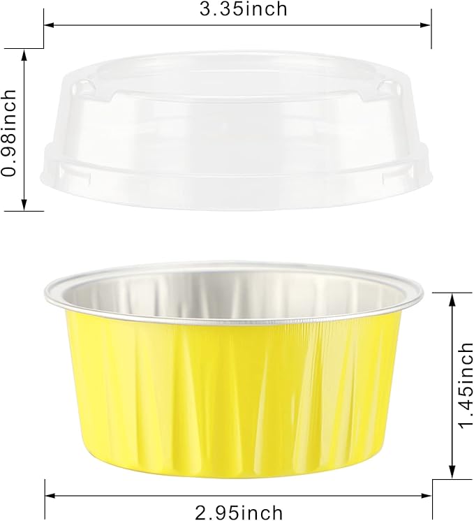 EUSOAR Aluminum Ramekins with Lids, 50pcs 5oz Aluminum Foil Baking Cups, Disposable Foil Ramekins Muffin Liners, Aluminum Foil Dessert Containers Cupcake Holders Pans with Lids Yellow