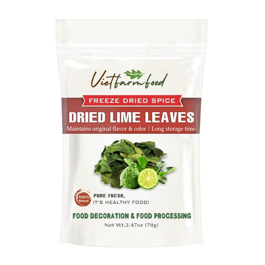 DRIED LIME LEAVES 2.47 Oz (70g) VIETFARMFOOD: Pure, natural freeze-dried spice made from real vegetables and fruits - perfect for enhancing every meal, from cooking, baking, salads, soups, sauces