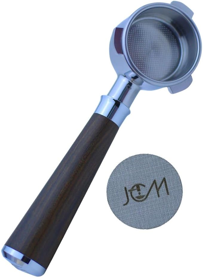 54mm Bottomless Portafilter 3 Ears Black Rosewood Handle Set??Fits Breville Barista Express, Bambino, Impress, Duo Temp Pro and Infuser ??Includes 18g Filter Basket & 1.7mm Puck Screen