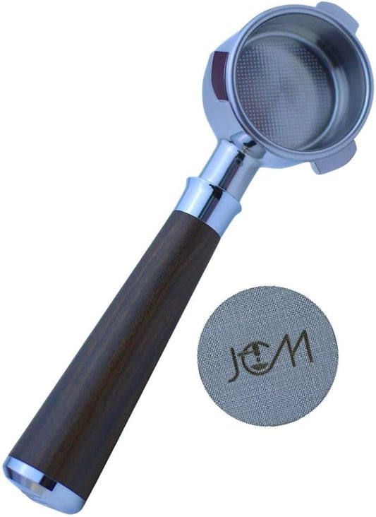 54mm Bottomless Portafilter 3 Ears Black Rosewood Handle Set??Fits Breville Barista Express, Bambino, Impress, Duo Temp Pro and Infuser ??Includes 18g Filter Basket & 1.7mm Puck Screen