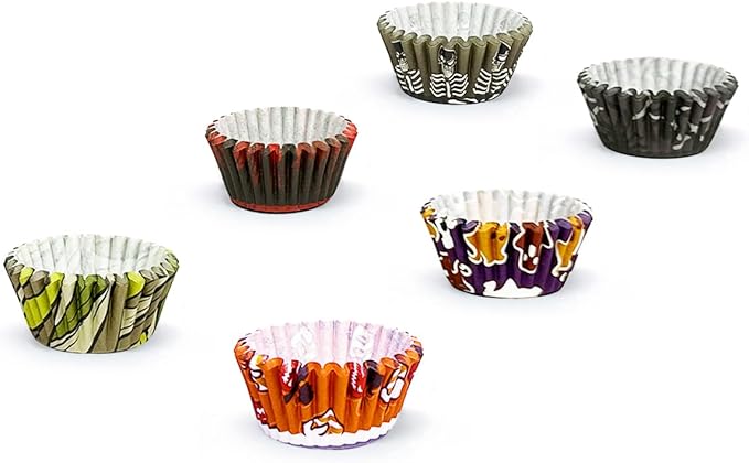 qiqee Halloween Jumbo Cupcake Liners 300PCS Cupcake Liners Cupcake Cups 6 Designs Halloween Red Bat Cupcake Papers Baking Cups Cupcake Wrappers (Large Size)