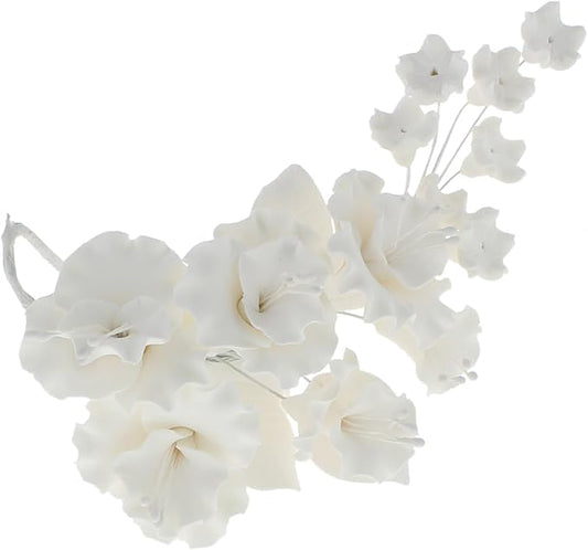 Sugar Blossom Cake Spray – Gumpaste Flowers for Cake Decorating – White Cherry Blossoms with Green Leaves – 1 Count by Chef Alan Tetreault