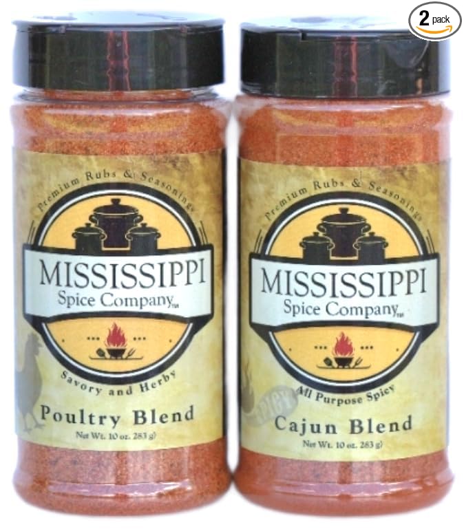 Mississippi Spice Company Premium Rubs & Seasonings, Poultry and Cajun Bundle, 10 oz (2- Bottles, Poultry/Cajun)