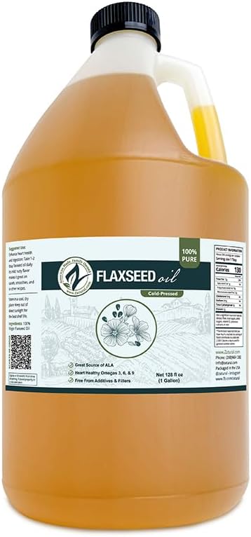 Zatural Flaxseed Oil Naturally Grown 100% Pure Flax Seeds Cold Pressed Vegan Omega Fatty Acids 128oz (1 Gallon)