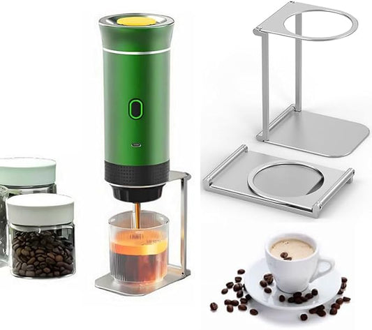 Portable dual-function coffee machine - fully automatic coffee maker with a built-in heating function for electric capsule coffee machine. Suitable for outdoor, vehicle-mounted and home use. (绿色)