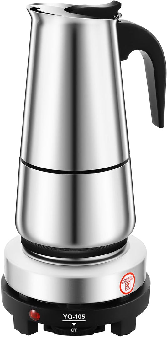 Stovetop Coffee Maker, 9 Cup Stainless Steel Moka Pot Espresso Maker Coffee Pot with Electric Stove, 500W Stovetop Espresso Machine Italian Espresso Maker for Home Bar Office