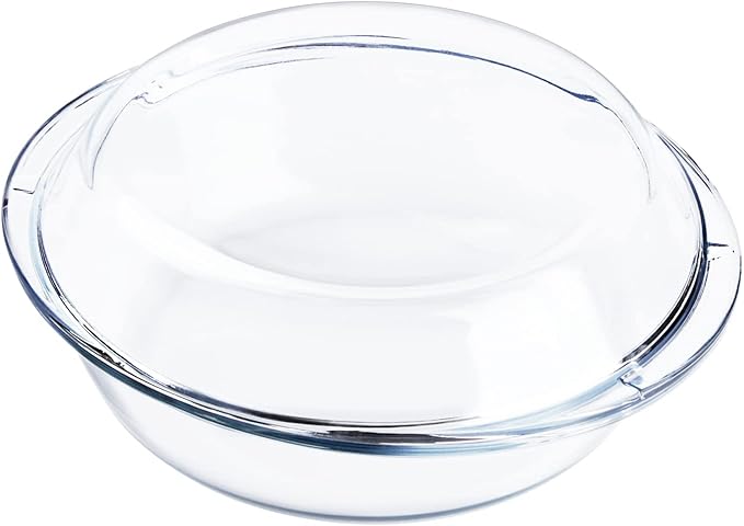 Round Glass Casserole Dish with Glass Lid, Nesting Glass Baking Dish, Heat, Cold and Shock Proof, Oven, Freezer and Dishwasher Safe (0.5L)