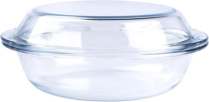 Round Glass Casserole Dish with Glass Lid, Nesting Glass Baking Dish, Heat, Cold and Shock Proof, Oven, Freezer and Dishwasher Safe (1.8L)