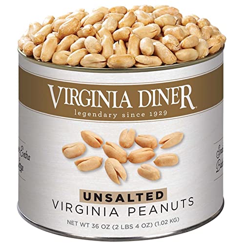 Virginia Diner Unsalted Virginia Peanuts - XL Gourmet Natural Peanuts Non-GMO, Preservative Free Gifts from Virginia Diner Since 1929-36 Oz Can