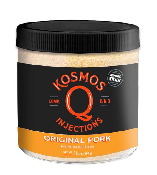 Kosmos Q Original BBQ Pork Injection, Meat Marinade for Pulled Pork, Chops, Ribs, Tenderloin & Brisket, Enhance Flavor & Juiciness, Award-Winning BBQ Seasoning for Moist & Tender Barbecue, 16 Oz Jar