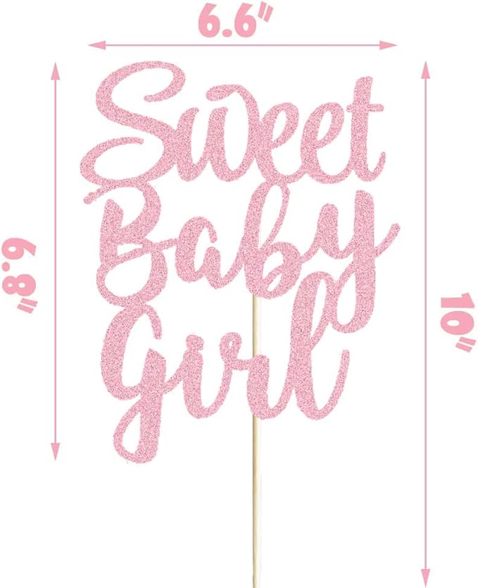 Sweet Baby Girl Cake Topper Rose Gold Glitter Girl Newborn Gender Reveal Cake Decor Cheers to Baby Show/Baby One Month/Hundred Days/Girl 1st Birthday Party Cake Supplies Decorations