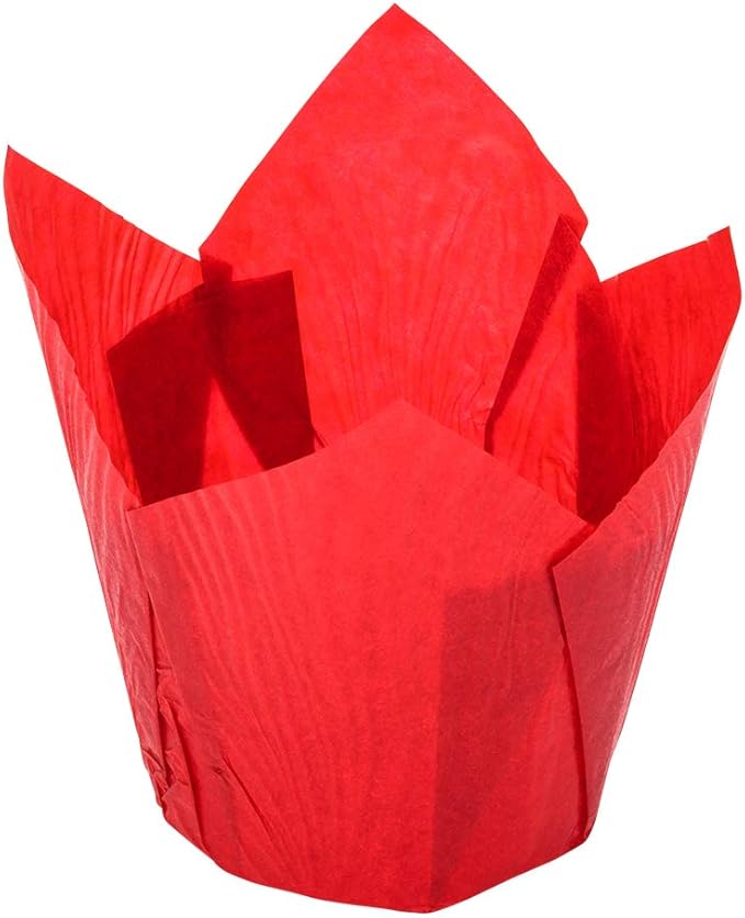Restaurantware Panificio Premium 4 oz Red Paper Tulip Baking Cup: Paper Baking Cups Perfect for Muffins Cupcakes or Mini Snacks - Greaseproof - Disposable and Recyclable - 200ct Box