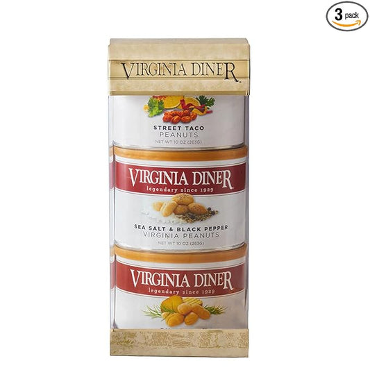 Virginia Diner Simply Savory Peanuts Gift Set Peanut Sampler with Street Taco, Sea Salt & Black Pepper, and Dill Pickle 10 Ounce (Pack of 3)