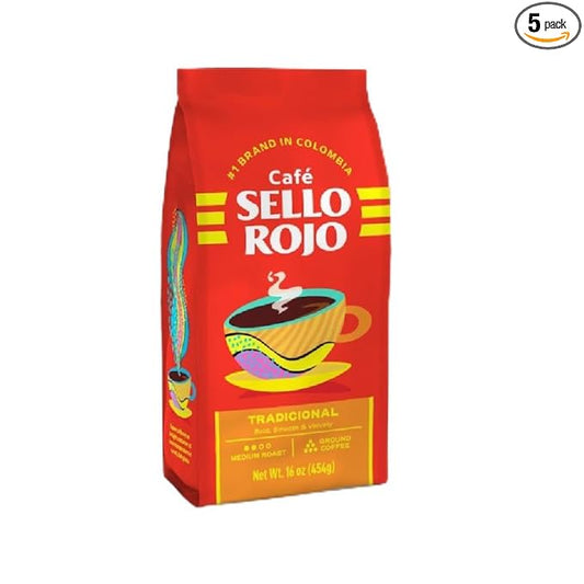Sello Rojo Tradicional Medium Roast Ground Coffee, 16 oz (Pack of 5)