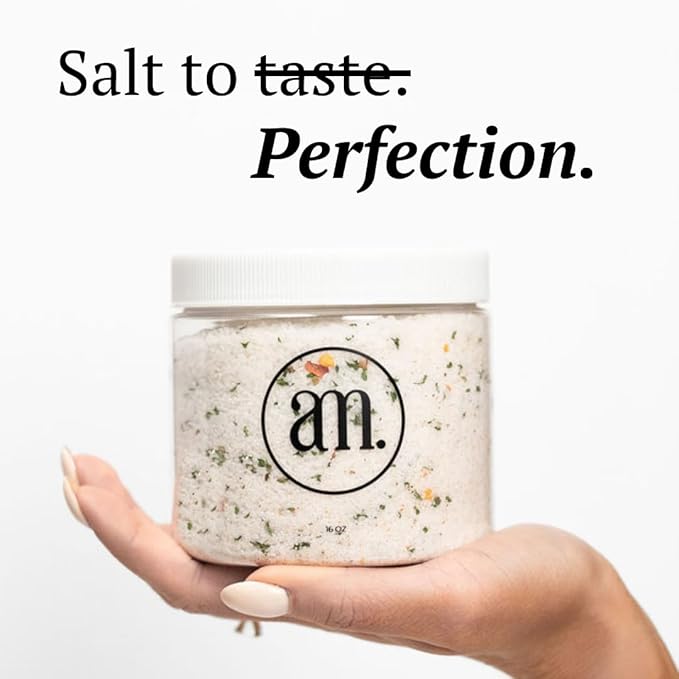 AM SIGNATURE SALT | Universal Cooking Signature Salt | All-Natural Seasoned Salt Blend of Gourmet Flake Kosher Salt, Herbs, Spices | 8 oz bag | Created by Chef Marco and Aubrey Niccoli