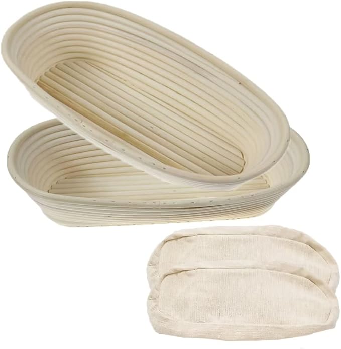 2 Pack 10 Inch Oval Bread Proofing Basket,Banneton Basket Bread Baking Bowl with Linen Liner Cloth, for Professional & Home Bakers Baking