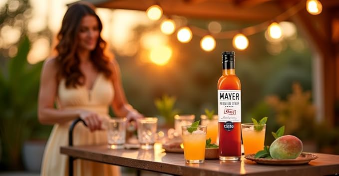 Mayer Premium Artisanal Mango Cocktail Syrup - Handcrafted in Hungary, All Natural, Over 50% Real Fruits and 3 Natural Ingredients, Flavoring for Cocktail, Mocktail, Smoothie, Lemonade, Dessert - Zero Preservatives ( 16 Oz. Fl. 1 Pack )