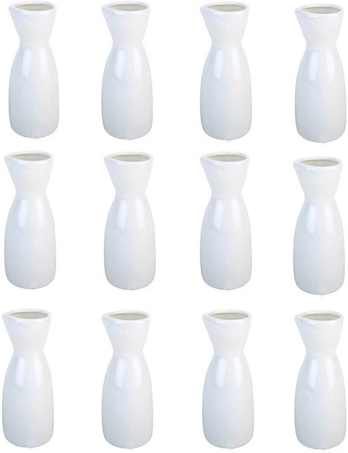 JapanBargain, Porcelain Sake Carafe Sake Bottle for Cold Sake and Hot Sake Microwave Safe (12, 4 oz - White)