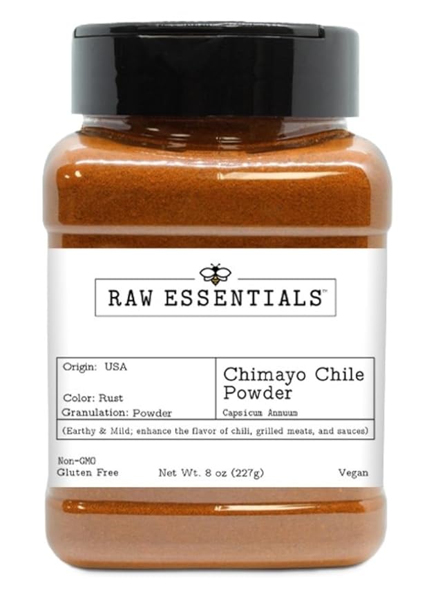 Raw Essentials Chimayo Chile Powder | Ideal for enhancing the flavor of enchiladas, tamales, salsas, chili, BBQ rubs, and even soups | Non-GMO and Gluten-Free | 8 Ounce Bottle