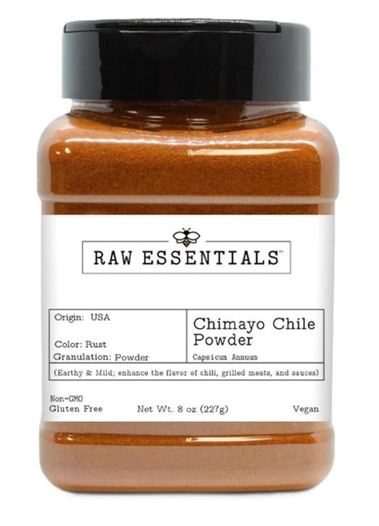 Raw Essentials Chimayo Chile Powder | Ideal for enhancing the flavor of enchiladas, tamales, salsas, chili, BBQ rubs, and even soups | Non-GMO and Gluten-Free | 8 Ounce Bottle