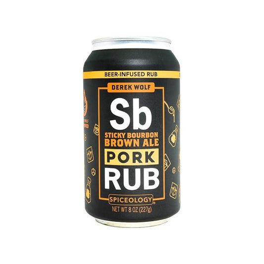 Spiceology & Derek Wolf - Sticky Bourbon Brown Ale - Beer-Infused Barbecue Rubs, Spices and Seasonings - Use On: Pork, Baked Beans, Sauces and Marinades, Grilled Vegetables, or Compound Butter - 8 oz Can with Resealable Lid