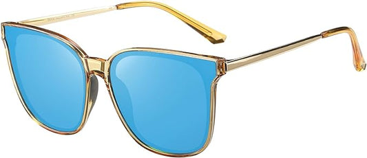 DUCO Oversized Polarized Sunglasses Womens Trendy Mirrored Shades Retro Round Vintage Light Weight UV400 Sun Glasses W016
