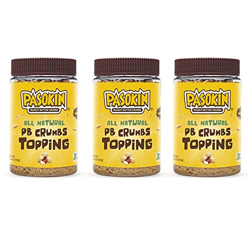 PASOKIN | Peanut Butter Crumbs | Gluten Free, Vegan, All Natural Peanut Butter Topping, Made in USA, 10.5 oz Jar [3 Jars]