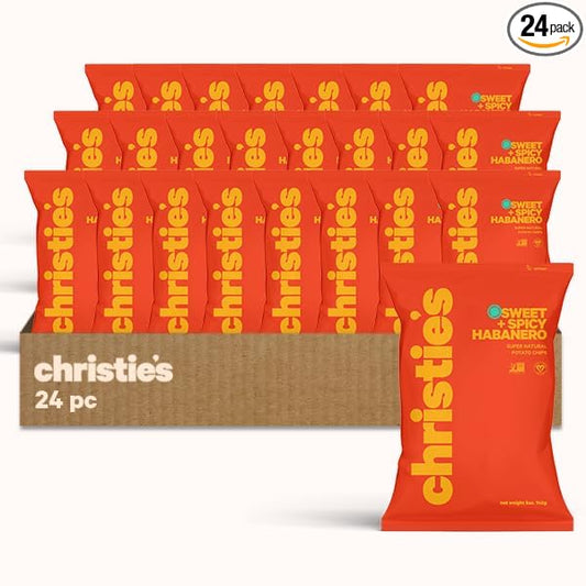 Christie's Chips Sweet & Spicy Habanero - Super Natural Potato Chips - Sweetened with Dates, No Refined Sugar, Vegan, Gluten-Free, All-Natural Gourmet Snack with a Bold, Spicy Kick - 100% Plant-Based - 1 oz - 24 pack