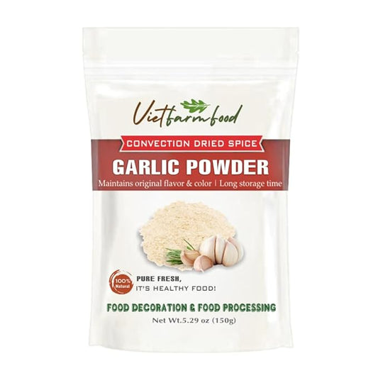 GARLIC POWDER 5.29 Oz (150g) VIETFARMFOOD: Natural pure, convection dried seasoning made from real vegetables - perfect for adding flavor to any meal, from cooking, baking, salads, soups, sauces