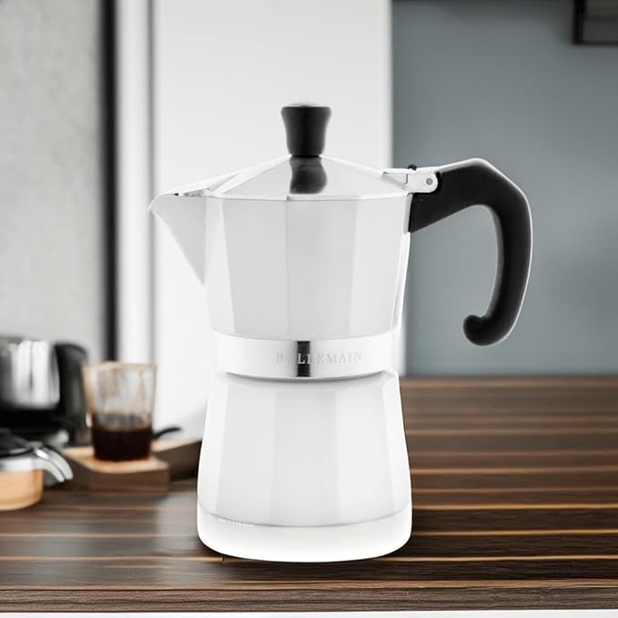 Bellemain Stovetop Espresso Maker Moka Pot (White, 3 Cup)