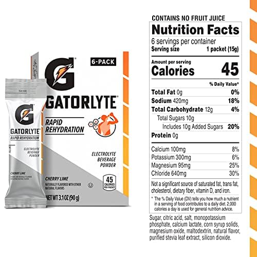 Gatorlyte Powder, Cherry Lime, Makes 16.9 Fl Oz (Pack of 48)