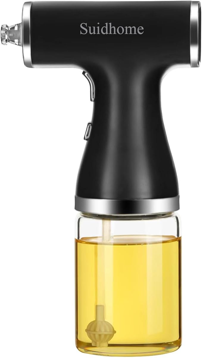 Oil Sprayer Mister for Cooking, Glass Bottle with Black Handle, Kitchen Spray Dispenser (Black)