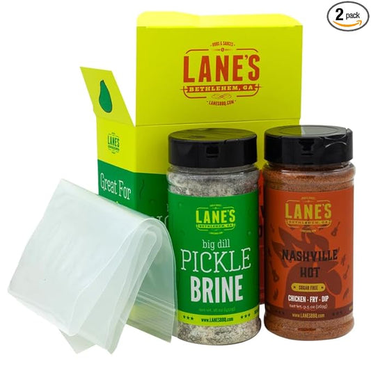 Lane's Pickle Brine Seasoning Bundle with Nashville Hot Chicken Wing Seasoning & 24" x 24" Extra Large Brining Bag, All-Natural, No MSG, Made in USA