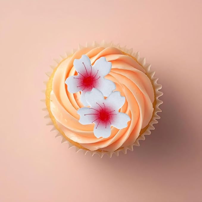 100 PCS Edible Cherry Blossom Cupcake Toppers Wafer Paper Flowers Cupcake Picks Edible Oriental Cherry Cake Decorations for Spring Bridal Engagement Baby Shower Birthday Party Cake Decoration Supplies