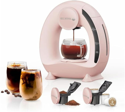 MINI Q 2-in-1 Single Serve Coffee Maker - Brew K-Cups or Ground Coffee (4-8 oz) - Compact Americano Coffee Brewer with Reusable Filter (Pink)