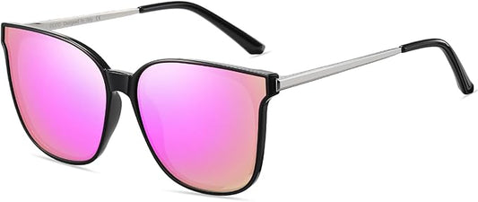 DUCO Oversized Polarized Sunglasses Womens Trendy Mirrored Shades Retro Round Vintage Light Weight UV400 Sun Glasses W016