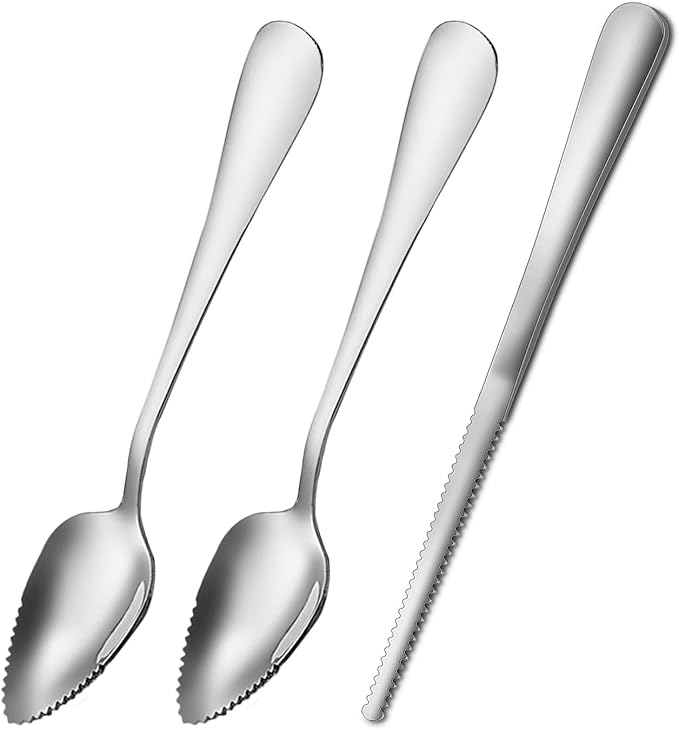 Grapefruit Spoons Serrated Edge Stainless Steel Fruit Knife Grapefruit Utensils Tool Dessert Spoons for Citrus Lemon Kiwi Salads Melon Lime Pitaya Apple Fruit Puree