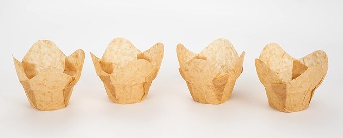 GOLDEN APPLE, 100 Pcs Tulip Cupcake Liner Lotus Parchment Baking Cup Muffin Tins Cups for Weddings, Birthdays, Baby Showers, Natural)